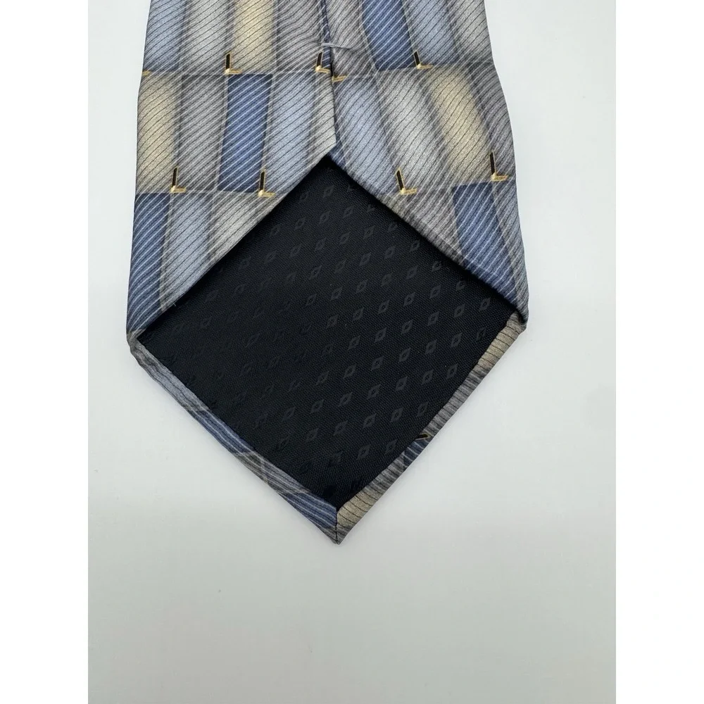 Bill Blass Black Label Silk Tie Gray Blue Geometric Check Pattern USA‎ Made